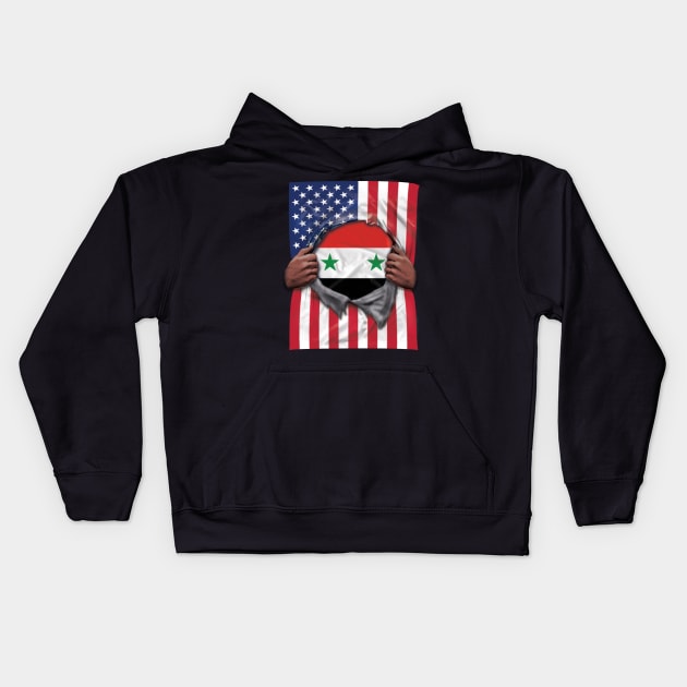 Syria Flag American Flag Ripped - Gift for Syrian From Syria Kids Hoodie by Country Flags